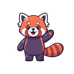 Fototapeta premium Cute Red Panda Waving Cartoon Illustration.