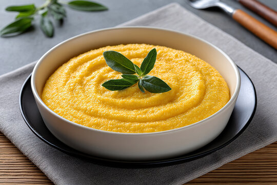 Polenta in dish on the table