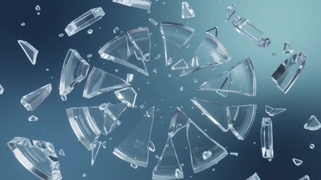 Glass ring shattering into fragments, abstract motion background, explosion effect