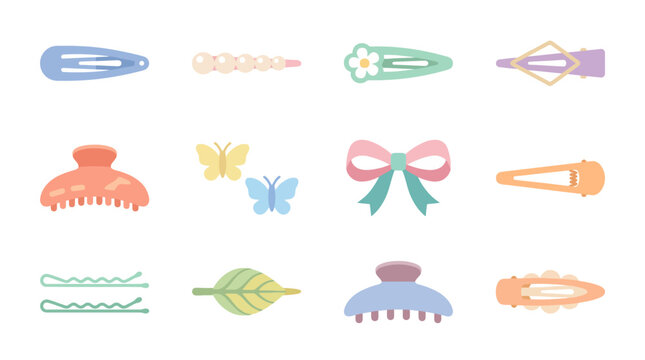 Decorative hair clips with butterfly and floral motifs.