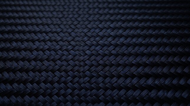 Dark woven texture background featuring intricate interlocking geometric synthetic fiber patterns and close up details