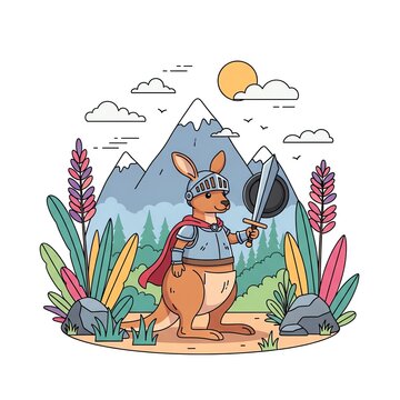 Kangaroo Knight Adventure in Mountain Landscape.