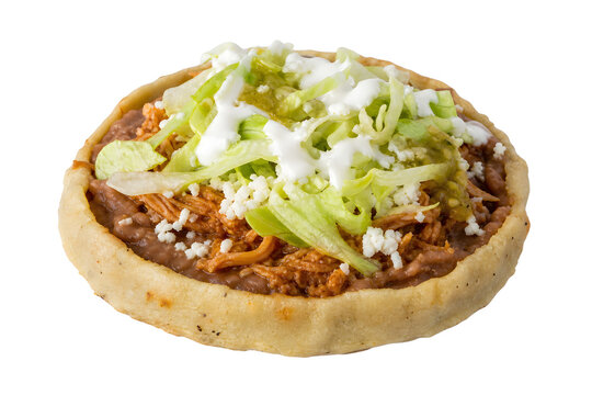 Mexican sope, small thick round masa disk with distinctive pinched Isolated on White Background