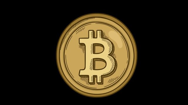 hand drawn style bitcoin coin loop animation with transparent alpha channel. Perfect for finance, cryptocurrency, and digital economy video projects