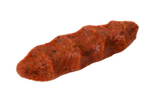 Turkish cig kofte, single elongated finger-shaped bulgur portion Isolated on White Background