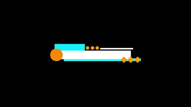 Animated Lower Third Title Bar with Cyan Blue Banner, Orange Circle, Dots and Diamond Shapes on Black Background, Modern Motion Graphics Overlay, 4K Video