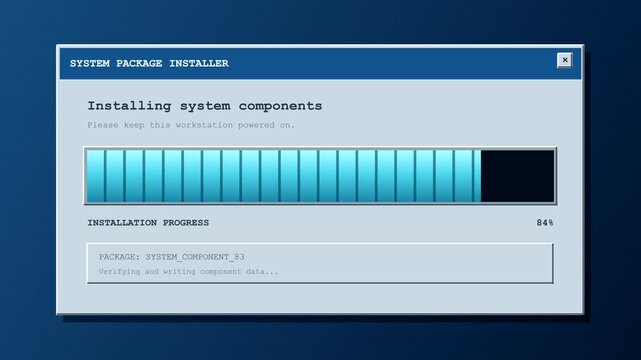 Software installation progress bar loading on computer screen