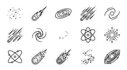 Space Icons: Meteors, Galaxies, Atoms, Stars, Black Holes, Fireworks © Gereh