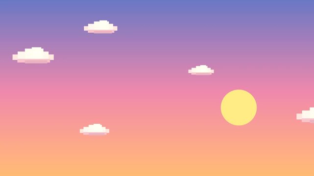 Pixel art sunset sky background loop