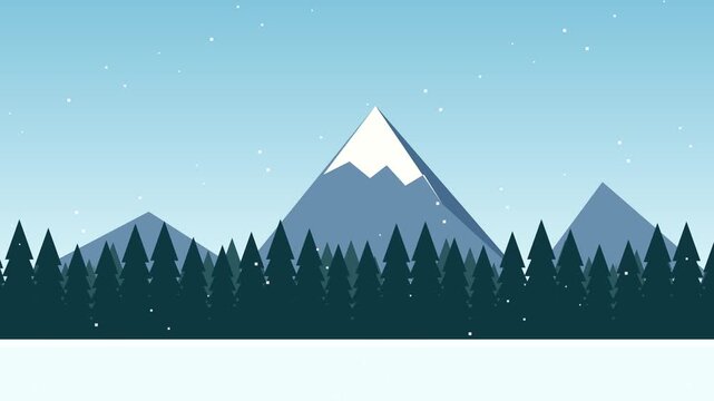 Animated winter mountain landscape loop vector background