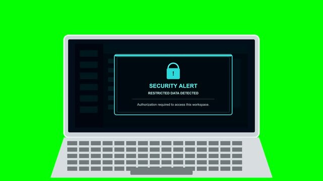 Cyber security alert pop-up on laptop screen animation