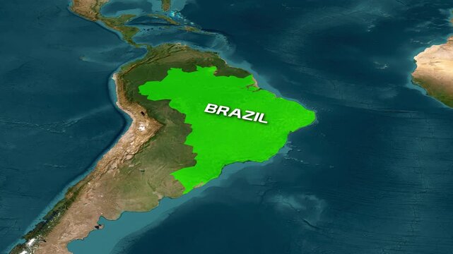 Brazil green country territory on rotating digital earth animation video footage