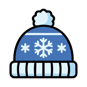 Cozy Blue Winter Hat With Snowflake Pattern And Pompom Decoration