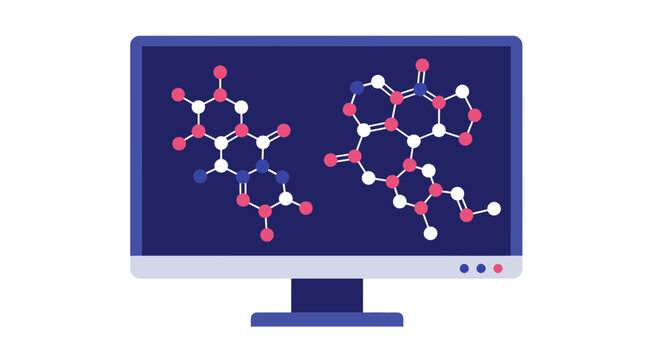 Molecular Modeling and Bioinformatics Concept Illustration of Chemical Structures on a Computer Monitor for Science and Research