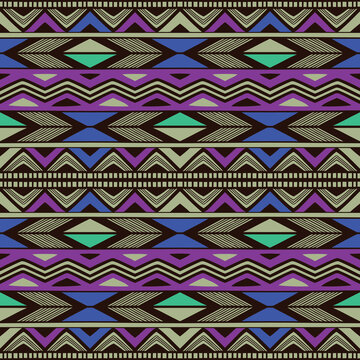 African Tribal Ethnic Geometric Stripe Seamless Pattern in Purple and Cobalt Blue for Fabric  