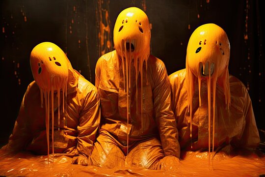 Spooky Figures Cover in Orange Slime Create Halloween Scene Generative AI