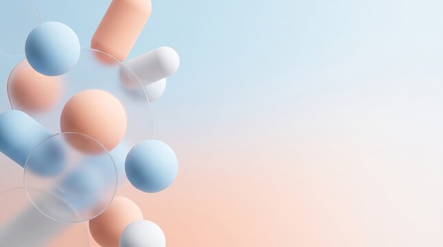 3D abstract pastel geometric background with frosted glass elements for UIUX design