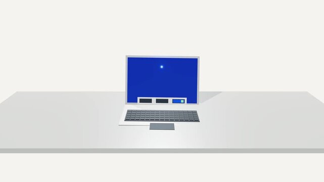 Premium 3D animation of a sleek corporate laptop processing an automated digital workflow. Features dynamic hovering, automated key ripples, and task status progression. Ideal for SaaS, AI, and busine