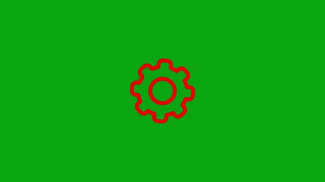 Red gear settings icon smoothly emerges beyond the border within one second, then gently expands and contracts in a continuous rhythmic pulse.