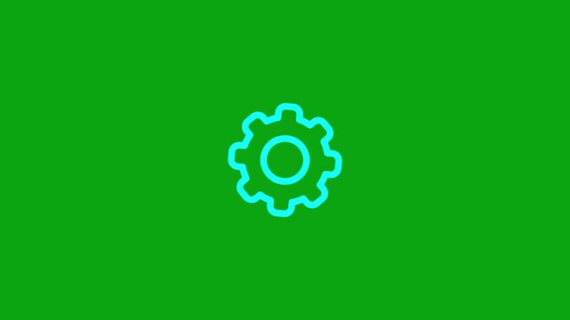 Cyan gear settings icon smoothly emerges beyond the border within one second, then gently expands and contracts with a continuous rhythmic pulse.