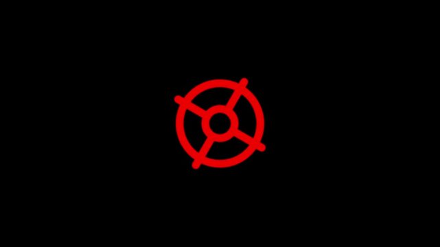 Glowing red target crosshair icon smoothly emerges beyond the border within one second, then gently expands and contracts with a rhythmic pulse.