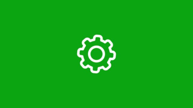 Glowing white gear settings icon smoothly emerges beyond the border within one second, then gently expands and contracts in a continuous rhythmic pulse.