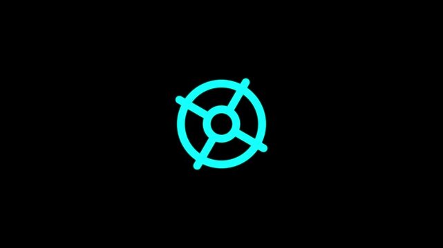 Glowing cyan target crosshair icon smoothly emerges beyond the border within one second, then gently expands and contracts with a rhythmic pulse.