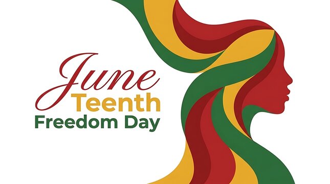 Juneteenth freedom day graphic design vector illustration with profile of woman in pan african colors