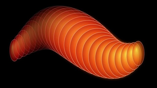 Orange abstract shape morphing with glowing light during motion against black background