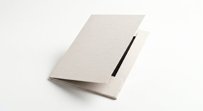 Slightly Open Cream Paper Presentation Folder Mockup on White Surface
