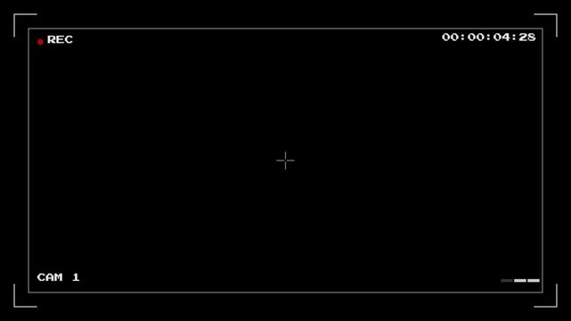 Viewfinder camera screen recording animation, Security Camera Interface Overlay with Digital Timecode and Blinking Record Light Background in 4K video