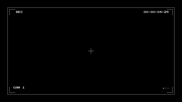  Camera recording screen on black background, Digital Camera Viewfinder Motion Background with Scrolling Timecode Red Recording Indicator and White Interface Graphics on Black in 4K video