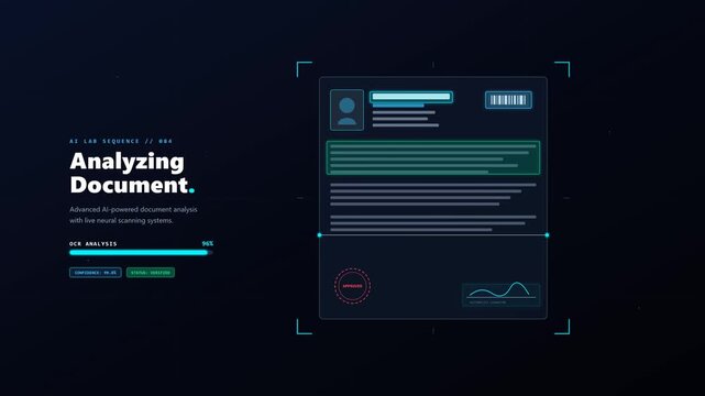 HUD Interface Neural OCR Document Scanning with Seamless Loop, Fintech and Data Processing Campaign