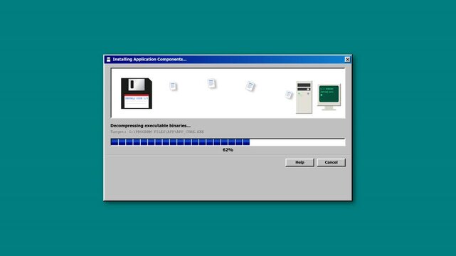 Retro 90s Operating System Software Setup Wizard with Seamless Loop, Nostalgic Tech Theme