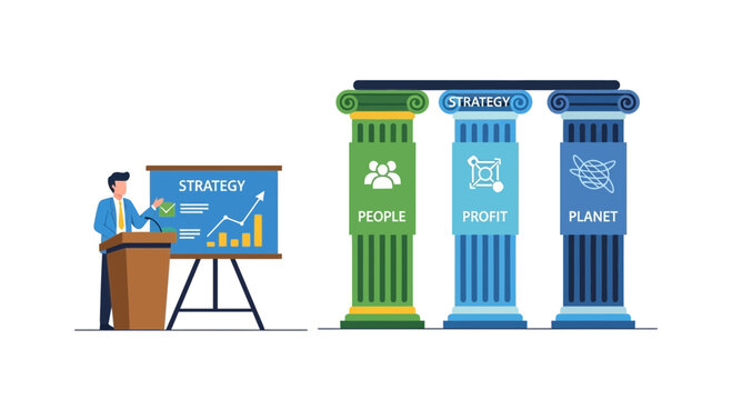 Business Strategy Presentation of Triple Bottom Line Pillars: People, Profit, and Planet for Corporate Sustainability and Growth