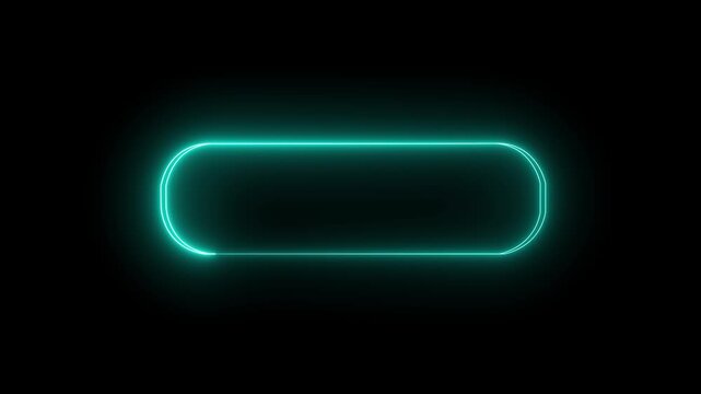 Neon glowing rounded rectangle picture frame icon animation. Glowing two color neon box round shape screen rotation border frame on a black background
