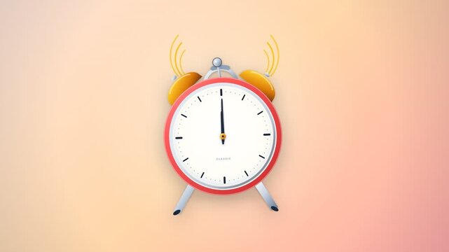 Animated red alarm clock ringing loudly with sound waves in motion graphic vector footage illustrating time management concepts and daily schedules