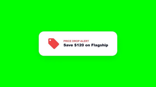 Price drop alert notification overlays for ecommerce on green screen