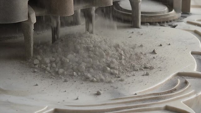Stone dust falling from carved marble