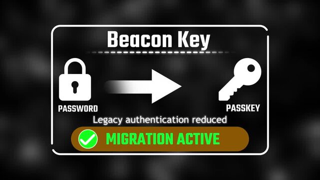 beacon key Authentication Concept: Password to Passkey Migration 4k video animation 