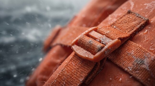 Financial resilience concept shown by an orange life jacket buckle in stormy water, symbolizing emergency savings and risk planning