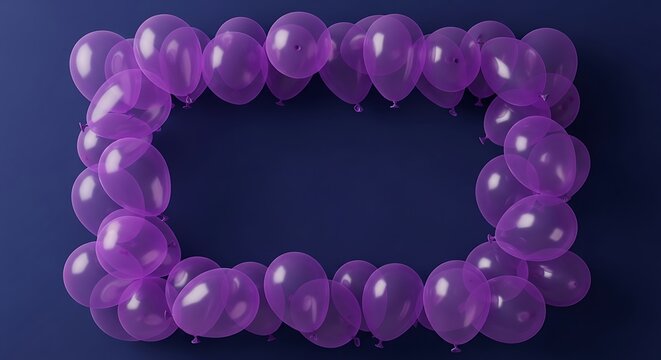 A festive rectangular frame composed of numerous vibrant purple balloons creates an energetic perimeter for joyful messaging that captures the essence of a lively celebration for your special