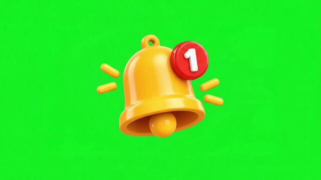 3D rendered yellow notification bell icon with a red alert badge on a green background
