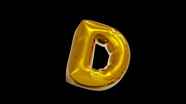 3D Golden Balloon Letter D Animated