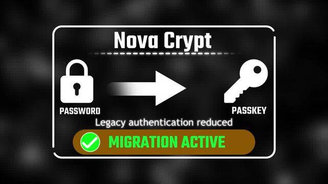 nova crypt Authentication Concept: Password to Passkey Migration 4k video animation 