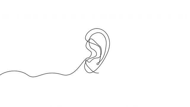 Animated listening ear continuous line illustration. Active listening and communication concept 4K video