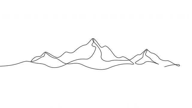 Animated mountain landscape continuous line illustration. Minimal nature and adventure 4K video