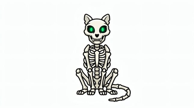 Flat Vector Skeleton Cat Character Sitting Upright Full Color Illustration

