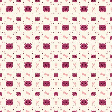 Cute seamless teddy bear pattern on white background, seamless ribbon pattern with cute teddy bear, print ready cute seamless pattern