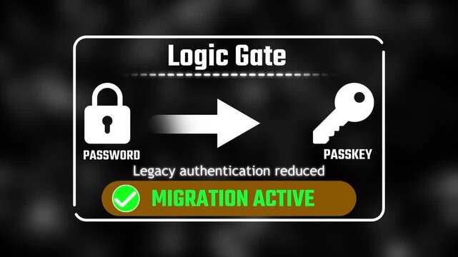 logic gate Authentication Concept: Password to Passkey Migration 4k video animation 